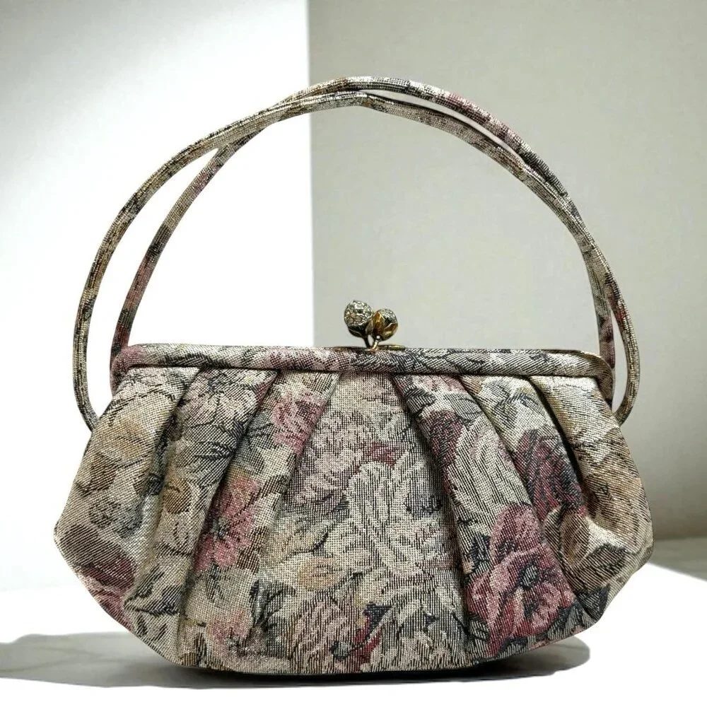 Vintage 50's/60's Lewis Sparkling Floral Print Evening Bag Handbag with Comb